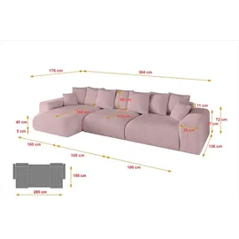 altdecor Ecksofa Cord mit Schlaffunktion 2-Sitzer Rosa