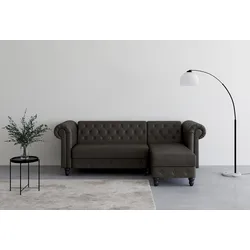 Ecksofa DOREL HOME "Felix, L-Form, 241 cm (Liegefl.108x195 cm), Recamiere tauschbar", grau (anthrazit), B:241cm H:83cm T:154cm, Sofas, verstellb. Rückenlehne, Bett-Funktion, Velours, Kunstleder, Vintage