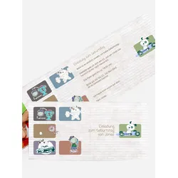 Einladung Kindergeburtstag selbst gestalten mit Spruch und Fotos im Onlinedesigner bei Meine-Kartenmanufaktur.de