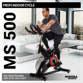 MIWEBA Sports Indoor Cycling Bike MS500 | 25 Kg Schwungmasse - Traglast 150 Kg - Fahrrad - Pulsmessung - App - Schwarz