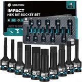 LIBRATON Schlag Hex Bit Steckschlüssel Set, 1/2” Kraft, S2-Stahl, 10-tlg Schlag-Sechskant-Bit-Steckschlüsselsatz H1/4-H3/4, Hex-Steckschlüssel, XPE-Aufbewahrung, Autoreparatur