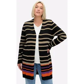 sheego Strickjacke in Dunkelbeige-Lila-Orange-Schwarz L