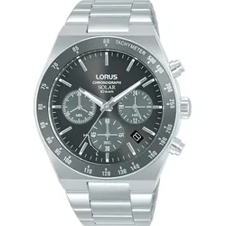 Chronograph LORUS, silberfarben, schwarz, Armbanduhren, Herren, Armbanduhr, Solar, Herrenuhr, Edelstahlarmband, Datum, Stoppfunktion
