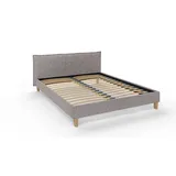 s-style möbel - Polsterbett 160x200 Volker Grau Boucle Stoff Füße aus Massivholz
