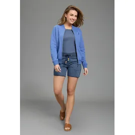delmao Sweatjacke DELMAO, Damen, Gr. 48/50, denim blau, angeraute Sweatware, Obermaterial: 80% Baumwolle, 20% Polyester, unifarben, figurbetont hüftlang, Rundhals, Rippbündchen, Sweatjacken Sweatjacke, in modischer Bomberjacken-Form