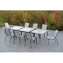 Merxx Gartenmöbel-Set Amalfi 9-tlg. – 8 Stapelsessel + Semi-Ausziehtisch