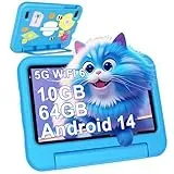 2025 Neueste Android 14 Kinder Tablet 7 Zoll, 10GB(4+6) RAM+64GB ROM/TF 1TB, WLAN 6, 5G+2.4G WLAN, 8-Core 1.8 GHz, 1024*600, 3500mAh, Type-C, Bluetooth 5.0, Kids Tablet Mit EVA-Hülle - Blau