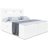 ALTDECOR Boxspringbett mit Matratze(20 cm hoch) und Topper(4 cm hoch), Polsterbett mit Kopfteil, Bettkasten und LED - ORGOL2 - 180x200 - H3/Weiß K...