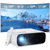 Mini Beamer, Full HD 1080P Heim/Außen Projektor, 5G WiFi Bluetooth Tragbarer Projektor,Kompatibel mit iOS/Android/Laptop/HDMI/USB/X-Box