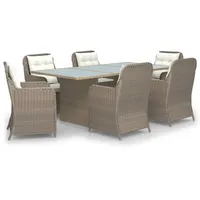 vidaXL 7-tlg Garten-Essgruppe Poly Rattan Braun