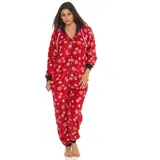 normann NORMANN-Wäschefabrik Wunderschöner Damen Jumpsuit, Overall mit Kapuze im winterlichen Design - 291 267 97 951, Farbe:rot, Größe2:44/46 - 44