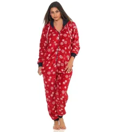 normann NORMANN-Wäschefabrik Wunderschöner Damen Jumpsuit, Overall mit Kapuze im winterlichen Design - 291 267 97 951, Farbe:rot, Größe2:44/46 - 44