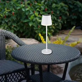 GLOBO Solarleuchte LED Tischlampe Außenleuchte Gartenleuchte Terrassenlampe, Metall weiß Kunststoff satiniert, spritzwassergeschützt Akku, 50lm, 2er Set