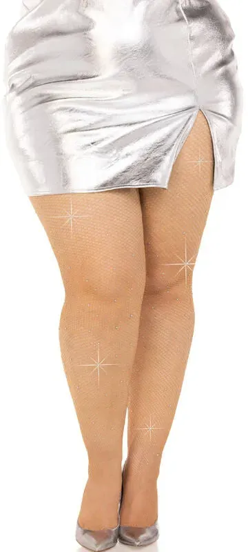 LEG AVENUE  Netzstrümpfe mit Kristallmuster Plus Size - Neutral