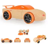 Moni Spielzeugautos Mini aus Buchenholz verschiedene Modelle, ab 4 Jahre orange