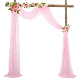 Lukery Hochzeit Vorhang Hochzeitsbogen, Querbehang Gardine Freihanddeko Himmelbett Vorhänge Stoff Tüll Transparent Voile Dekoration für Fotografie Party Hochzeit Geburtstag Taufe (75x600cm(20FT),Rosa)