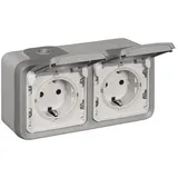 Legrand Aufputz-Feuchtraum Steckdose 2-fach waagerecht Plexo55 Grau