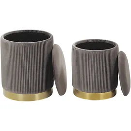 Beliani Pouf 2er Set Samtstoff 0 x 0 x 0 cm Grau/Gold