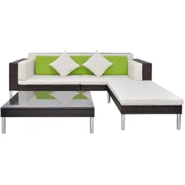 vidaXL Lounge Set 4-tlg. Polyrattan Auflagen cremeweiß braun