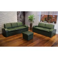 Grün Echtleder Sofagarnitur 3+2,5 Sofa Couch + Hocker Echt Leder Möbel Set