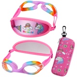 RUIGAO Schwimmbrille für Kleinkinder, Alter 2–5 Jahre, Kleinkind-Schwimmbrille ohne Haarzug, Kinder-Schwimmbrille mit Etui (JR Goggles – Regenbogen)