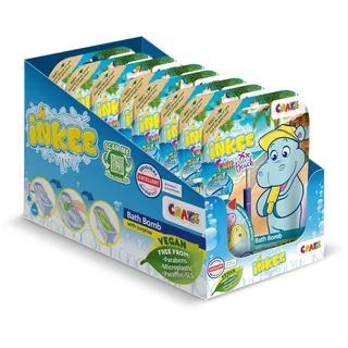 INKEE Fun Beach 8er Multipack | 8x Badekugeln Kinder mit Überraschung, Badebomben Kinder mit Hippo Figuren, Wassermelone Duft & Mango Butter