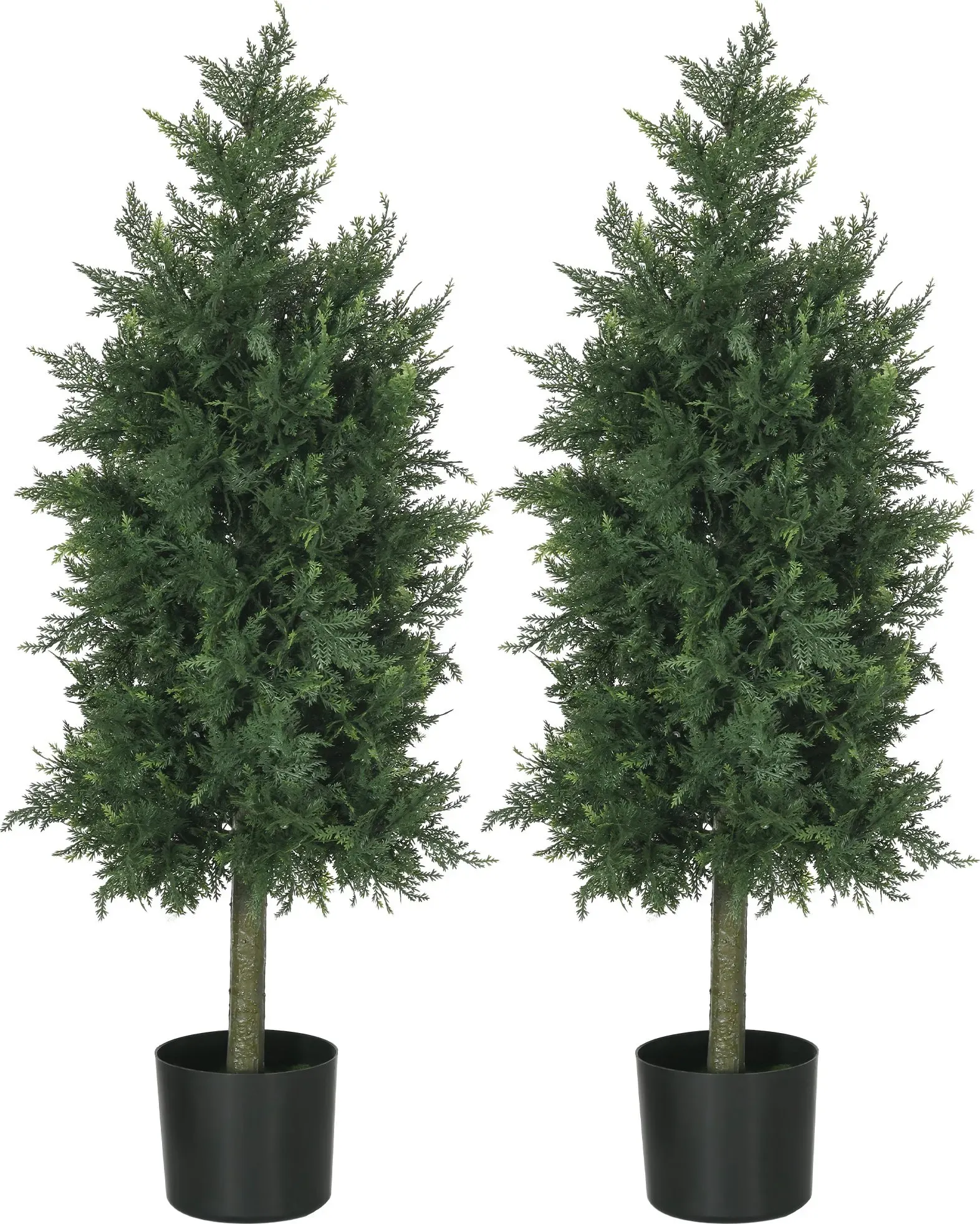 HOMCOM Set von 2 künstlichen Zedernbäumen für den Innen- und Außenbereich mit Topf, Höhe 90 cm, Nadelbaum, 38L x 12,5B x 90H cm grün   Aosom