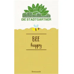 Saatgrüsse Grusskarte "Bee happy" - Kunterbunte Blumenmischung als bienenfreundliche Garten-Geschenkidee - Zaubert Blumen statt Abfall