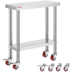 VEVOR Arbeitstisch 30" x 12" x 34" Edelstahl Catering Arbeitstisch etwas 100 kg für Belastbarkeit Lebensmittel Zubereitungstisch Gewerbliche Arbeitstisch für Küche Bar Restaurantar 4 verstellbare Füße