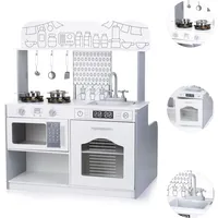 Chipolino Kinderküche 2 in 1 Tisch, Hocker, Küchenutensilien, Töpfe,