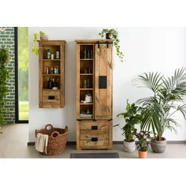 Massivmoebel24 Vitrine Schrank Mango 70 x 35 x 195 cm Beige