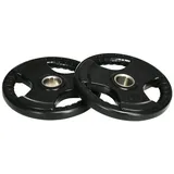sportnow Hantelscheiben 2er-Set, Tri-Grip 2 x 10 KG gummierte Olympiascheiben bodenschonend 5 cm Bohrung, drei Griffen, für Gewichtheben, Krafttraining