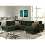 lisa design Jake - Wohnlandschaft - Mit Schlaffunktion Und Bettkasten - 7-sitzer - Aus Cord - Links - Grün