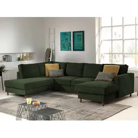 lisa design Jake - Wohnlandschaft - Mit Schlaffunktion Und Bettkasten - 7-sitzer - Aus Cord - Links - Grün