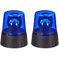 Relaxdays LED Blaulicht, 2er Set, Rundumleuchte mit drehendem Reflektor,