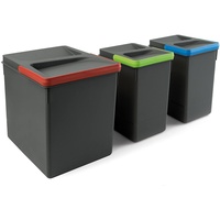 Emuca Recycle Behälter für Küchenschublade, Höhe 266, 1x15L + 2x7L, Anthrazitgrauer Kunststoff, Kunststoff