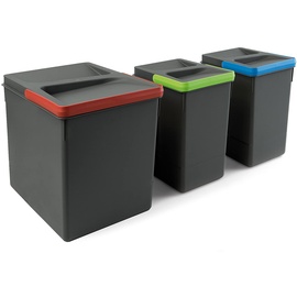 Emuca - Recycle Behälter für Küchenschublade, Höhe 266, 1x15L + 2x7L, Anthrazitgrauer Kunststoff, Kunststoff