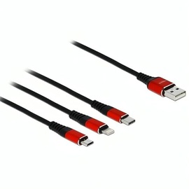 DeLOCK 85891 CABLE USB Ladekabel 3 in 1 / Micro USB USB C/MICRO-USB B/LIGHTNING NEGRO, ROJO