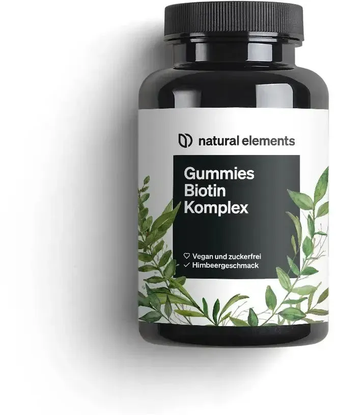 natural elements Biotin Haar Gummies - 120 vegane, zuckerfreie Gummibärchen mit 5000 ?g Biotin pro Tagesdosis - mit Himbeergeschmack - in Deutschland produziert & laborgeprüft 120 St