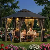Devoko Garten Pavillon mit 4 Pflanzkübeln Spalier, zur Verschönerung Ihres Innenhofs. Pavillon 3x3 wasserdicht stabil Winterfest(3.3 * 3.3M),UV 50+, Doppeltem Dach GrillPavillon mit 4 Seitenvorhängen
