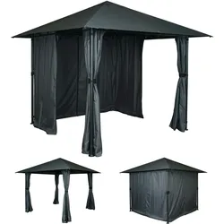 Mendler Pergola HWC-J63, Garten Pavillon Terrassenüberdachung mit Seitenwand 3x3m ~ anthrazit