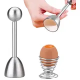 Eierköpfer, Eieröffner Edelstahl mit Eierbecher, Eierköpfer Eierschneider Eier Cutter Eier Schneidegerät für Weiches,Eieröffner mit Kugel,open gekochte rohe egg tool,Zeitsparend Eierstecher