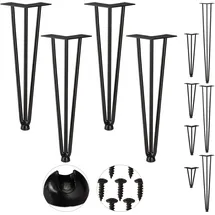 Relaxdays 4er Set, Hairpin Legs, mit 3 Streben, Metall, Haarnadel Tischbein für Hocker, Tisch & Schrank, 40 cm hoch, Schwarz