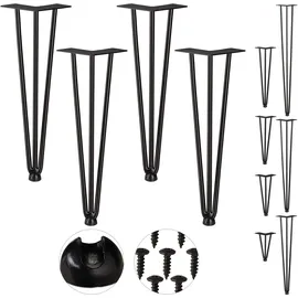 Relaxdays 4er Set, Hairpin Legs, mit 3 Streben, Metall, Haarnadel Tischbein für Hocker, Tisch & Schrank, 40 cm hoch, Schwarz