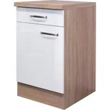 Flex-Well Unterschrank Valero 50 cm Hochglanz Weiß-Sonoma Eiche