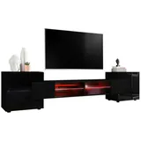 komodee Merano Lowboard 230 cm Schwarz Glas/Spanplatte