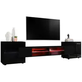 komodee Merano Lowboard 230 cm Schwarz Glas/Spanplatte