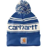 Carhartt Herren Strickmütze mit Bommel und Logo, Blau - Glass Blue, Einheitsgröße - Einheitsgröße