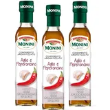 3x Monini Natives Olivenöl Extra Knoblauch- und Chili-Pfeffer-Geschmack 250ml