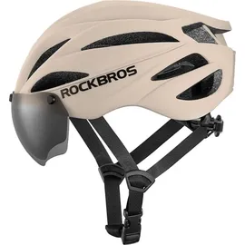 ROCKBROS Fahrradhelm mit Glas, abnehmbare Gläser mit Uv-Schutz, Unisex - Braun - Bronze